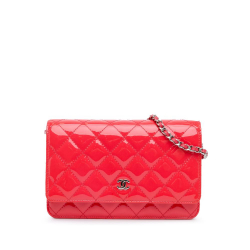 Chanel AB Chanel Pink Strawberry Patent Leather Leather CC Quilted Patent Wallet on Chain Italy