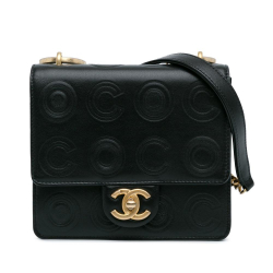 Chanel AB Chanel Black Calf Leather Mini Square Coco Embossed skin Flap Italy