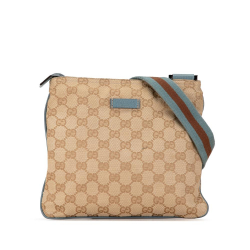 Gucci B Gucci Brown Beige Canvas Fabric GG Web Crossbody Italy