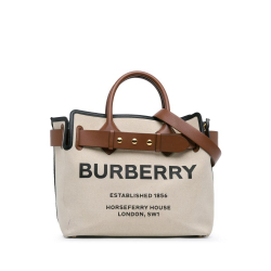 Burberry B Burberry Brown Beige Canvas Fabric Horseferry Belt Satchel Italy