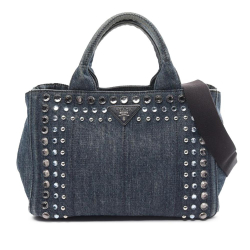 Prada B Prada Blue Navy Denim Fabric Canapa Bijoux Satchel Italy