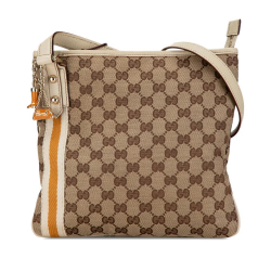 Gucci B Gucci Brown Beige with White Canvas Fabric GG Jolicoeur Crossbody Italy