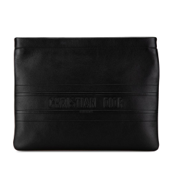 Christian Dior AB Dior Black Calf Leather Medium skin Diordouble Zip Pouch Italy