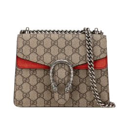 Gucci B Gucci Brown Beige Coated Canvas Fabric Mini GG Supreme Dionysus Crossbody Bag Italy