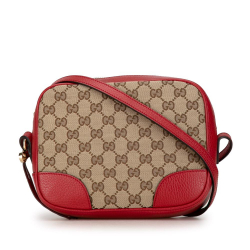 Gucci B Gucci Brown Beige with Red Canvas Fabric GG Bree Crossbody Italy