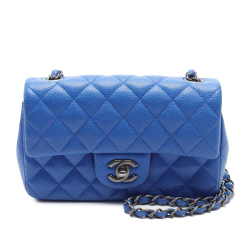 Chanel AB Chanel Blue Caviar Leather Leather Mini Rectangular Classic Caviar Single Flap Italy