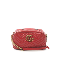 Gucci B Gucci Red Calf Leather Small GG Marmont Matelasse Crossbody Bag Italy