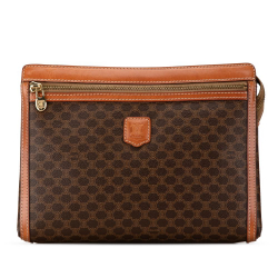 Celine B Celine Brown Coated Canvas Fabric Macadam Clutch Italy