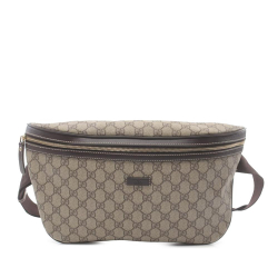 Gucci B Gucci Brown Beige Coated Canvas Fabric GG Supreme Belt Bag Italy