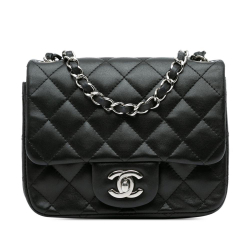 Chanel AB Chanel Black Lambskin Leather Leather Mini Square Classic Lambskin Single Flap France