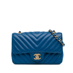 Chanel B Chanel Blue Lambskin Leather Leather Mini Rectangular Classic Chevron Lambskin Single Flap Italy