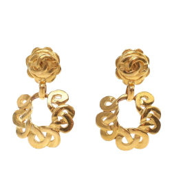 Chanel B Chanel Gold Gold Plated Metal Flower Hoop Clip On Earrings France