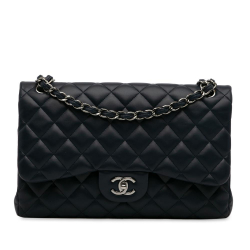 Chanel B Chanel Blue Navy Lambskin Leather Leather Jumbo Classic Lambskin Double Flap France