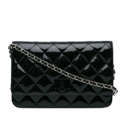 Chanel B Chanel Black Patent Leather Leather Quilted Patent Reissue 2.55 Wallet on Chain Spain