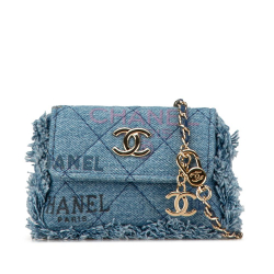 Chanel B Chanel Blue Denim Fabric Mini Mood Clutch with Chain France