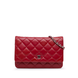 Chanel B Chanel Red Lambskin Leather Leather Classic Lambskin Wallet on Chain Italy