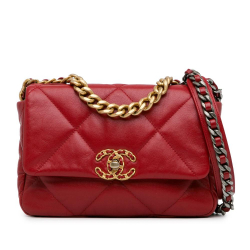 Chanel AB Chanel Red Lambskin Leather Leather Medium Lambskin 19 Flap Italy