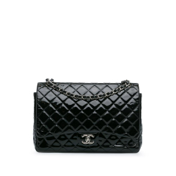 Chanel B Chanel Black Patent Leather Leather Maxi Classic Patent Double Flap Italy