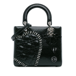 Christian Dior AB Dior Black N/a Leather Medium Ceramic Effect Deerskin Patchwork Love Lady Dior Italy