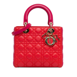 Christian Dior AB Dior Red with Pink Lambskin Leather Leather Medium Bicolor Lambskin Cannage Lady Dior Italy