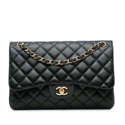 Chanel B Chanel Black Lambskin Leather Leather Jumbo Classic Lambskin Double Flap Italy