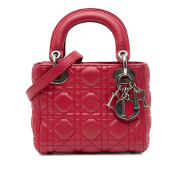 Christian Dior AB Dior Red Lambskin Leather Leather Mini Lambskin Cannage Lady Dior Italy