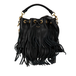 Saint Laurent AB Saint Laurent Black Calf Leather Small Emmanuelle Fringe Bucket Bag Italy