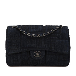 Chanel AB Chanel Blue Navy Denim Fabric Jumbo Embroidered Perfume Bottle Single Flap France