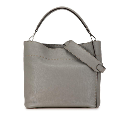 Fendi B Fendi Gray Calf Leather Selleria Anna Satchel Italy