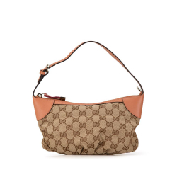 Gucci B Gucci Brown Beige Canvas Fabric GG Web Handbag Italy