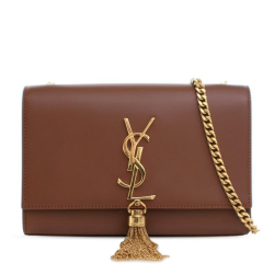 Saint Laurent AB Saint Laurent Brown Calf Leather Small Monogram Kate Tassel Crossbody Bag Italy