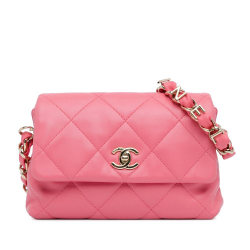 Chanel AB Chanel Pink Lambskin Leather Leather CC Quilted Lambskin Logo Chain Flap Italy