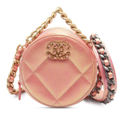 Chanel AB Chanel Pink Lambskin Leather Leather Iridescent Lambskin 19 Round Clutch with Chain Italy