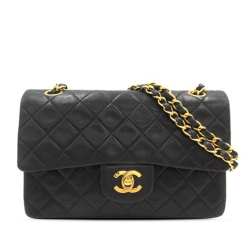 Chanel B Chanel Black Lambskin Leather Leather Small Classic Lambskin Double Flap France