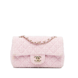 Chanel B Chanel Pink Light Pink Tweed Fabric Mini Classic Rectangular Flap France