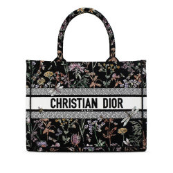 Christian Dior AB Dior Black Canvas Fabric Medium Embroidered Herbarium Book Tote Italy