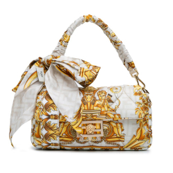 Fendi AB Fendi White with Multi Silk Fabric Versace Fendace Baguette Italy