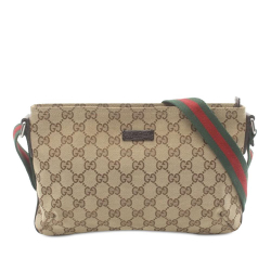 Gucci AB Gucci Brown Beige Canvas Fabric GG Web Crossbody Italy