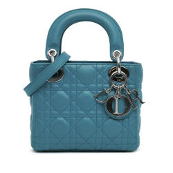 Christian Dior AB Dior Blue Aqua Lambskin Leather Leather Mini Lambskin Cannage Lady Dior Italy