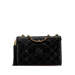 Chanel B Chanel Black Lambskin Leather Leather CC Quilted Lambskin Diamond Tassel Flap Italy