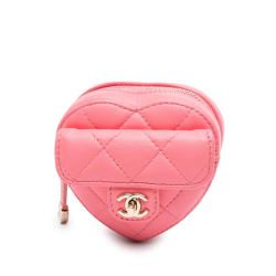 Chanel AB Chanel Pink Lambskin Leather Leather Lambskin CC In Love Heart Zipped Arm Coin Purse Italy