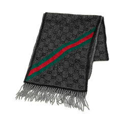 Gucci AB Gucci Gray Wool Fabric GG Web Scarf Italy