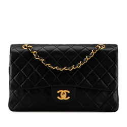 Chanel B Chanel Black Lambskin Leather Leather Medium Classic Lambskin Double Flap France