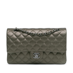 Chanel AB Chanel Gray Caviar Leather Leather Medium Classic Metallic Caviar Double Flap France