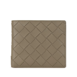 Bottega Veneta AB Bottega Veneta Brown Beige Calf Leather Intrecciato Bifold Wallet Italy