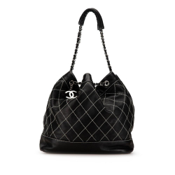 Chanel B Chanel Black Lambskin Leather Leather Large Lambskin Contrast Stitch Surpique Bucket Italy