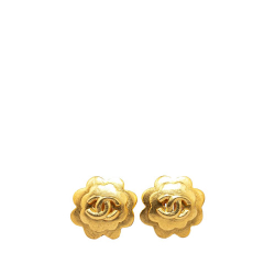 Chanel B Chanel Gold Gold Plated Metal CC Flower Clip On Earrings France