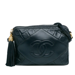 Chanel B Chanel Blue Navy Lambskin Leather Leather CC Quilted Lambskin Tassel Camera Bag Italy