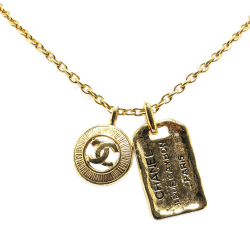 Chanel B Chanel Gold Gold Plated Metal CC Round and Rue Cambon Pendant Necklace France