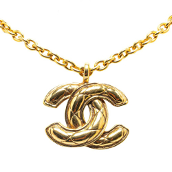 Chanel B Chanel Gold Gold Plated Metal Quilted CC Pendant Necklace France